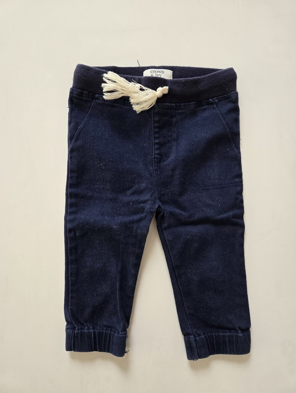 crown & ivy Navy Twill Jogger Pants with Cream Drawstring 12m